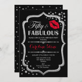 50. Geburtstag - 50. Fabelhaftes Schwarzes Rotes S Einladung (Vorne/Hinten)