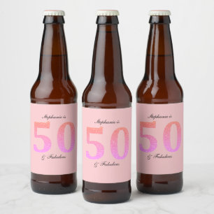 50. Geburtstag 50 Fabelname Rosa Glitzer Bierflaschenetikett