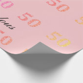50. Geburtstag 50 Fabelname Rosa Glitzer Geschenkpapier (Ecke)
