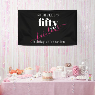 50. Geburtstag 50 & Fabulous Black & Pink Script Banner