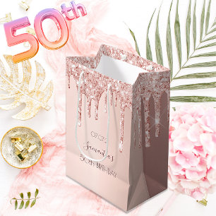 50. Geburtstag 50 Rose Gold Glitzer Tropfen Name Mittlere Geschenktüte
