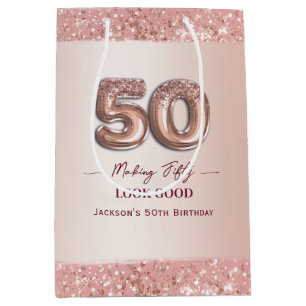 50. Geburtstag 50 sieht gut aus Roségold Mittlere Geschenktüte