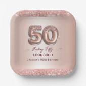 50. Geburtstag 50 sieht gut aus Roségold Pappteller (Vorderseite)