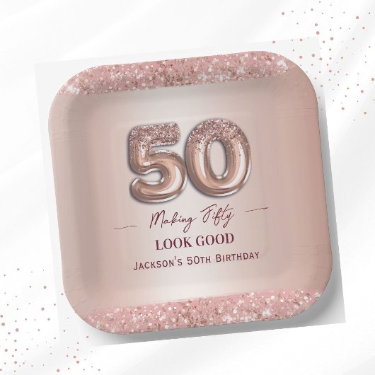 50. Geburtstag 50 sieht gut aus Roségold Pappteller