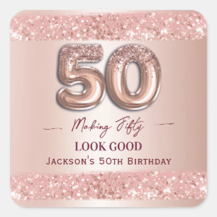 50. Geburtstag 50 sieht gut aus Roségold Quadratischer Aufkleber
