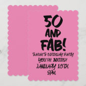 50. GEBURTSTAG 50 UND FAB PINK PARTY EINLADUNGEN (Vorne/Hinten)