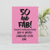 50. GEBURTSTAG 50 UND FAB PINK PARTY EINLADUNGEN (Stehend Vorderseite)