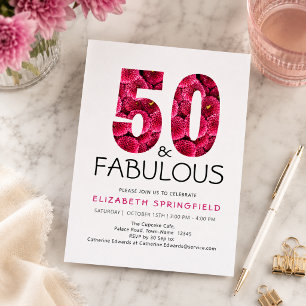50. Geburtstag 50 und fabelhaft rosa Blüte Einladung