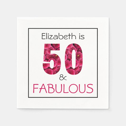50. Geburtstag 50 und fabelhaft rosa Blüte Serviette (Vorderseite)