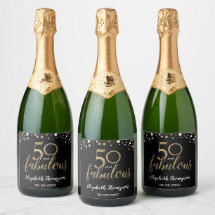 50. Geburtstag 50 und fabelhafte Gold Black Konfet Schaumweinetikett