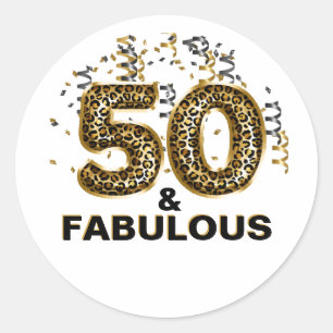 50. Geburtstag 50 und fabelhafte Leopard Print Runder Aufkleber