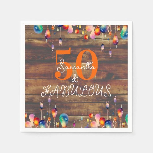 50. Geburtstag 50 und fabelhafte Lichter Rustikale Serviette (Vorderseite)