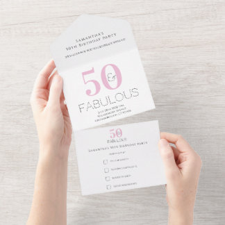 50. Geburtstag 50 und fabelhaftes rosa Party All In One Einladung