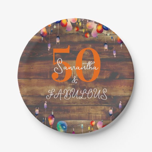 50. Geburtstag 50 und fabelhaftes Rustikales Party Pappteller (Vorderseite)