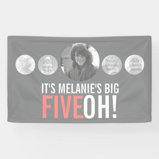 50. Geburtstag 5 Fotos graue Korallenbanner Banner (Horizontal)