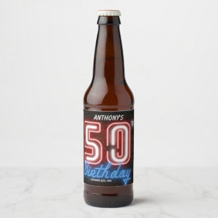 50. Geburtstag 80er Retro Neon Vintage Spaß Cool  Bierflaschenetikett