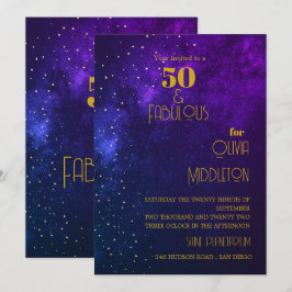50. Geburtstag Abend Sky Astral Gold Stars Lila Einladung