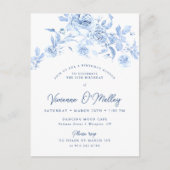 50. Geburtstag Abendessen Party Blue Floral Einladungspostkarte (Vorderseite)