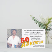 50. Geburtstag Adventure Party Foto Einladung (Stehend Vorderseite)