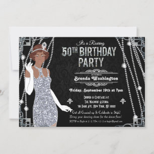 50. Geburtstag Afroamerikanisches Flapper Mädchen  Einladung