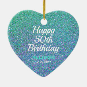 50. Geburtstag Aquamarin Blue Glitzer Personalisie Keramik Ornament