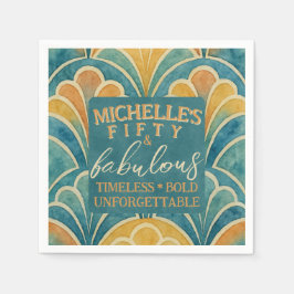 50. Geburtstag Aquamarin und Gold Art Deco Stil Serviette