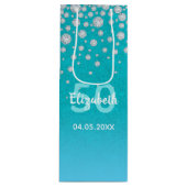 50. Geburtstag aquamariner blauer Glitzer Geschenktüte Für Weinflaschen (Vorderseite)