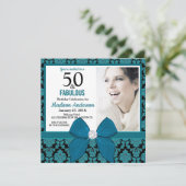 50. Geburtstag aquamariner Schwarzdampfer Einladung (Stehend Vorderseite)