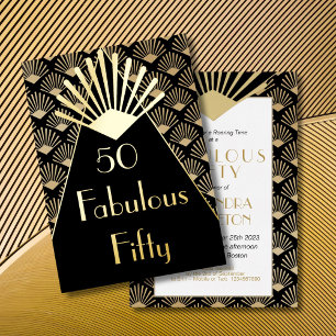 50. Geburtstag Art Deco Elegant Schwarz Gold Folieneinladung