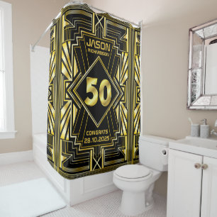 50. Geburtstag Art Deco Gold Black Great Gatsby Duschvorhang