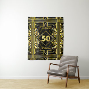 50. Geburtstag Art Deco Gold Black Great Gatsby Wandteppich