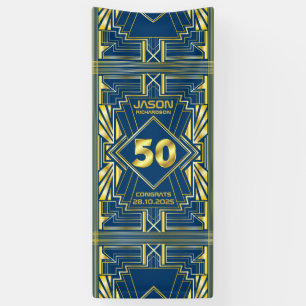 50. Geburtstag Art Deco Gold Blue Great Gatsby Banner