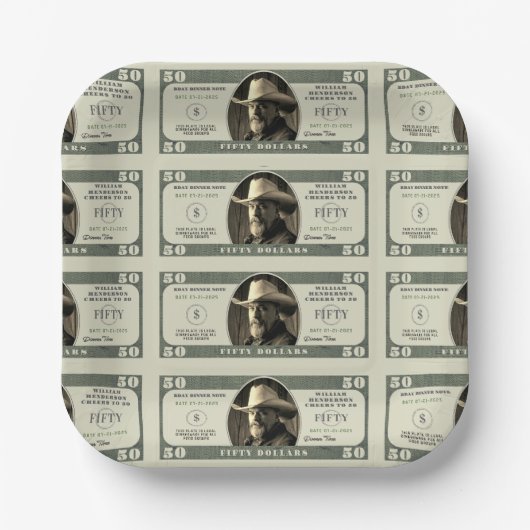 50. Geburtstag auf 50 Dollar Pappteller (Vorderseite)