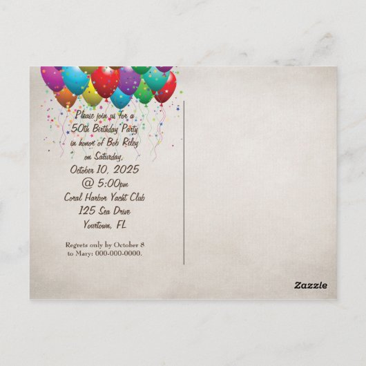 50. Geburtstag Bären Party laden Postkarte (Rückseite)