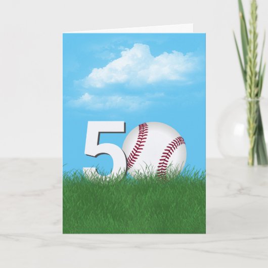 50. Geburtstag Baseball im Grünen Gras Karte (Vorderseite)