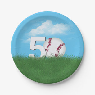 50. Geburtstag Baseball im Grünen Gras Pappteller