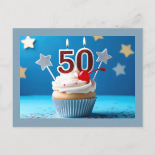 50. Geburtstag beleuchteter Kerzen Cupcake Persona Postkarte