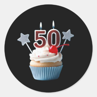 50. Geburtstag beleuchteter Kerzen Cupcake  Runder Aufkleber