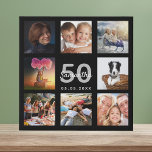 50. Geburtstag benutzerdefinierte Foto Collage sch Künstlicher Leinwanddruck<br><div class="desc">Ein einzigartiges 50. Geburtstagsgeschenk oder Sake, das ihr Leben mit einer Collage von 8 deiner Fotos feiert. Fügen Sie Bilder von ihrer Familie, Freunden, Haustieren, Hobbys oder Traumreise Ziel. Personalisieren und fügen Sie einen Namen, Alter 50 und ein Datum. Weiße und graue Buchstaben. Ein schicker schwarzer Hintergrund. Diese Leinwand ist...</div>