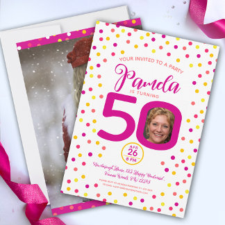 50. Geburtstag benutzerdefinierte Fotos rosa gelbe Einladung
