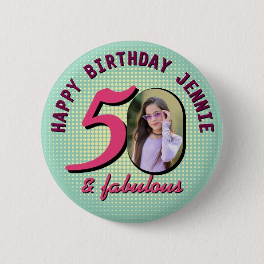 50. Geburtstag Benutzerdefiniertes Foto Retro Pers Button (Vorderseite)