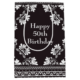 50. Geburtstag Black and White Bandanna Mittlere Geschenktüte