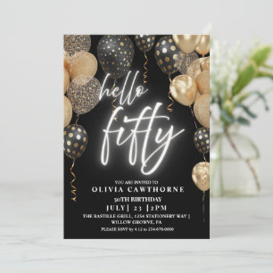 50. Geburtstag Black & Gold Balloons Einladung