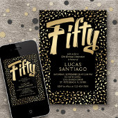 50. Geburtstag Black Gold Confetti Einladung