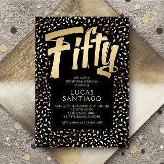 50. Geburtstag Black Gold Confetti Einladung