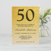 50. Geburtstag Black Gold Glitzer Sparkle Ombre Einladung (Stehend Vorderseite)