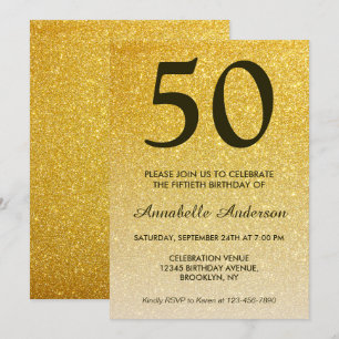 50. Geburtstag Black Gold Glitzer Sparkle Ombre Einladung