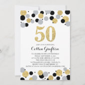 50. Geburtstag Black Gold Gray Glitzer Confetti Einladung (Vorderseite)