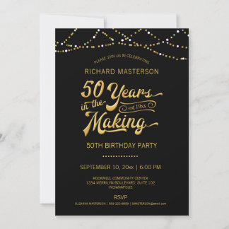 50. Geburtstag Black Gold String Lights Einladung