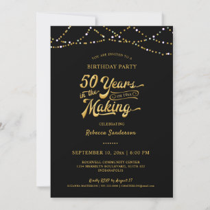 50. Geburtstag Black Gold String Lights Einladung